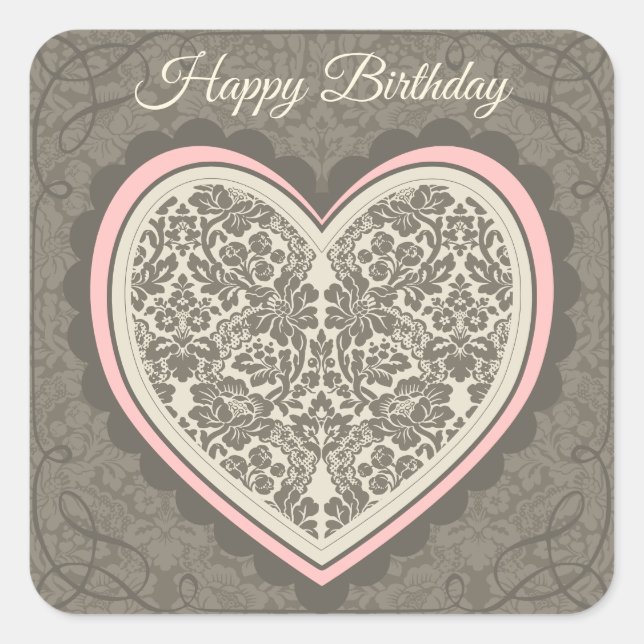 Birthday Elegant ornate Morris style heart CC0187 Square Sticker (Front)