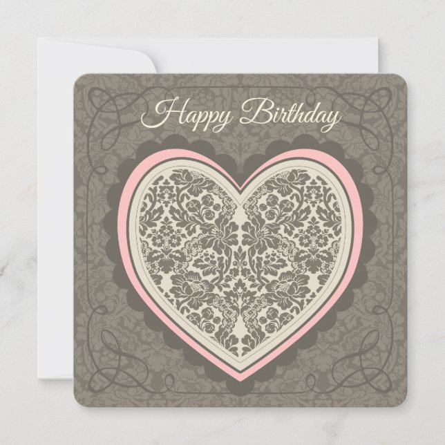 Birthday Elegant ornate Morris style heart CC0711 Card (Front)