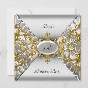 Birthday Elegant Silver Gold Party 50th Invitation