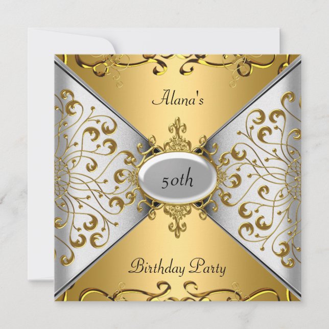 Birthday Elegant Silver Gold Party 50th Invitation (Front)