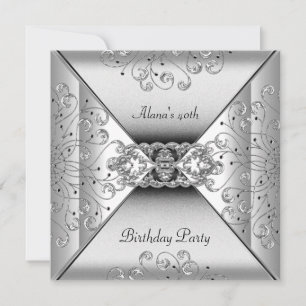 Birthday Elegant White Silver Event Party Invitation