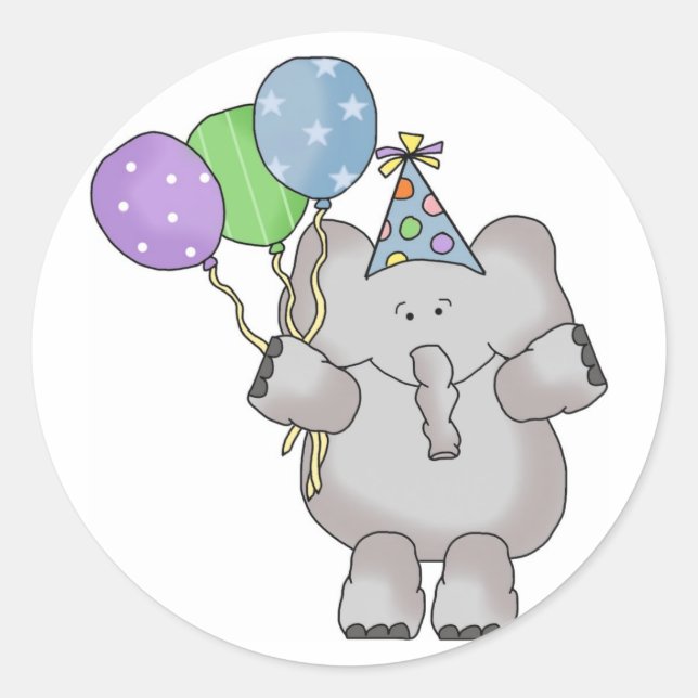 Birthday Elephant Classic Round Sticker (Front)