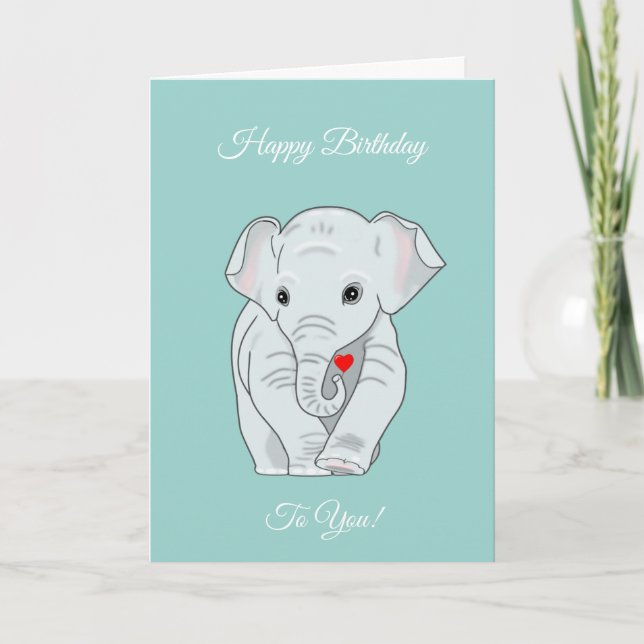 Birthday elephant on teal card (Front)