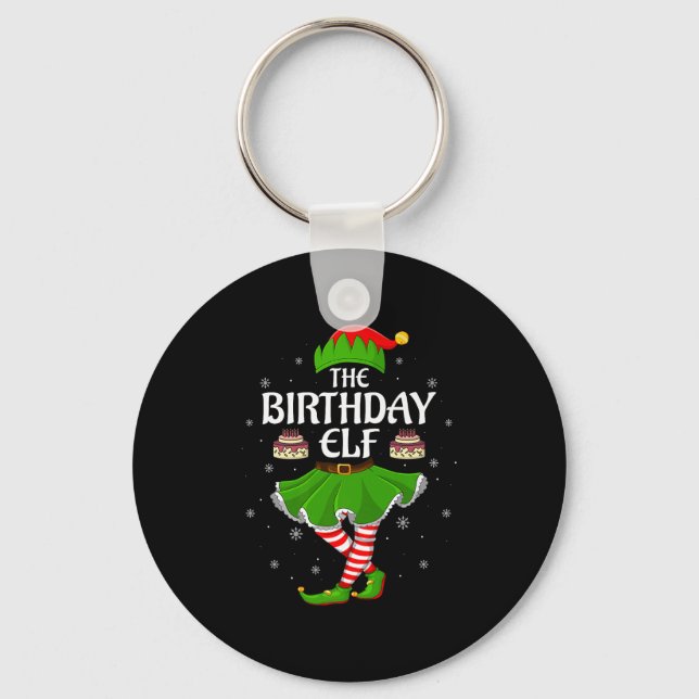 Birthday Elf Christmas Family Girls Women Elf Squa Key Ring (Front)