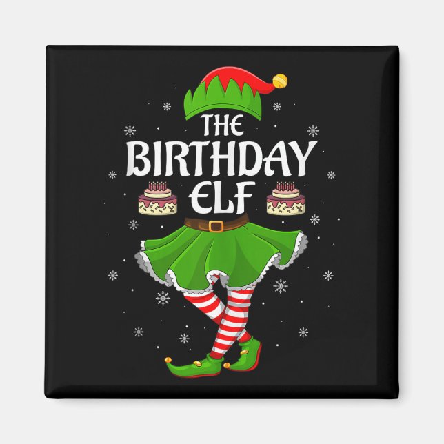 Birthday Elf Christmas Family Girls Women Elf Squa Magnet (Front)