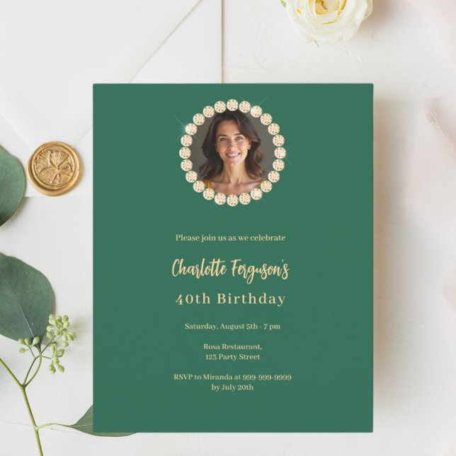 Birthday emerald green diamond photo invitation (Creator Uploaded)