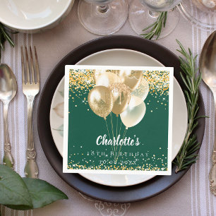 Birthday emerald green gold balloons confetti napkin
