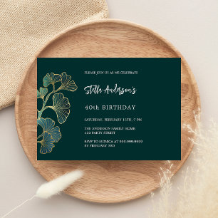 Birthday emerald green greenery script luxury invitation