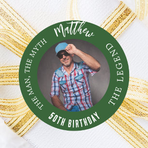 Birthday emerald green photo man myth legend classic round sticker