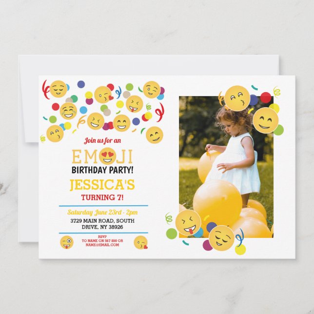 Birthday Emoji Children's Birthday Fun Happy Photo Invitation (Front)
