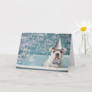 Birthday English Bulldog Cute and Funny in Bath Card
