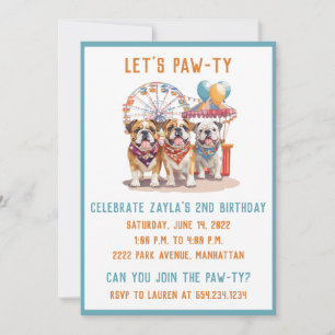Birthday English Bulldogs At A Carnival  Invitation