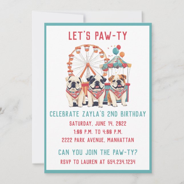 Birthday English Bulldogs At A Carnival  Invitation (Front)