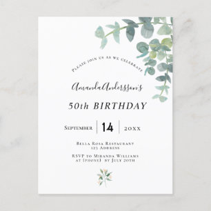Birthday eucaluptus geenery white invitation postcard