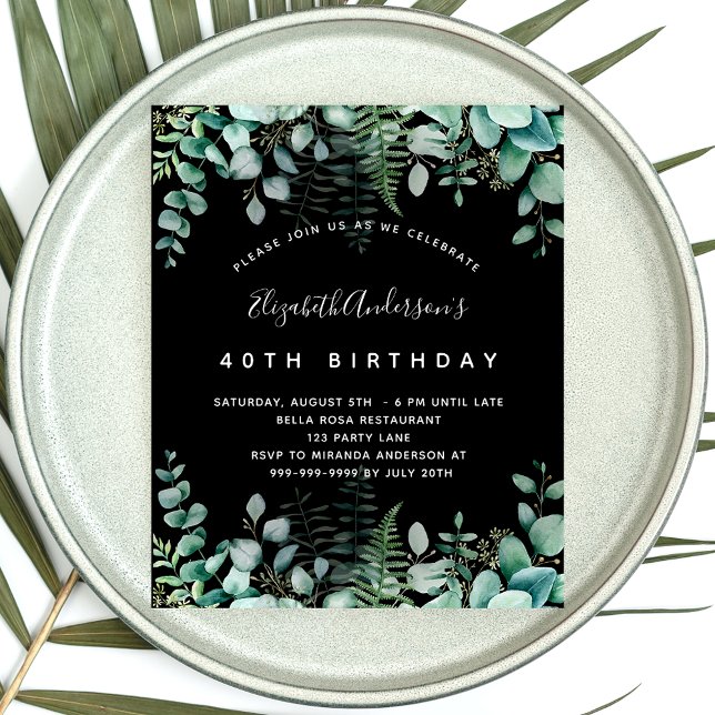 Birthday eucalyptus black woodland budget flyer (Creator Uploaded)