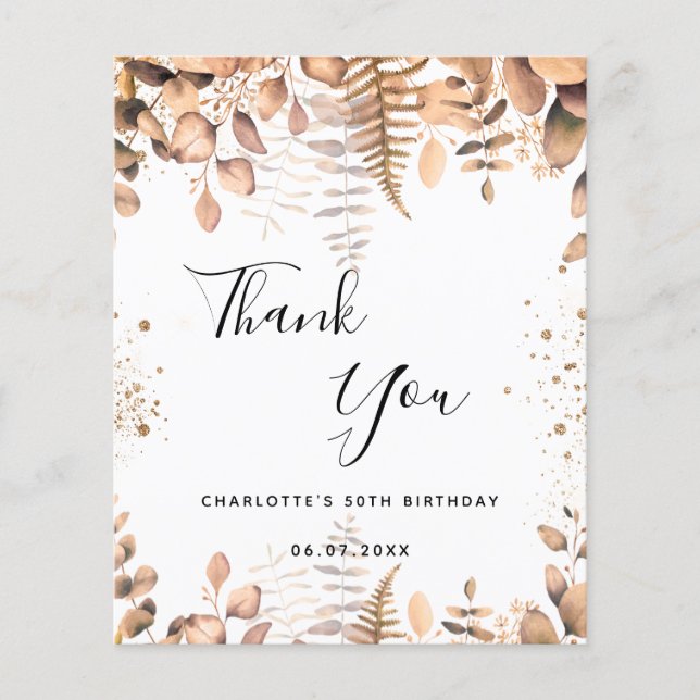 Birthday eucalyptus glitter budget thank you flyer (Front)