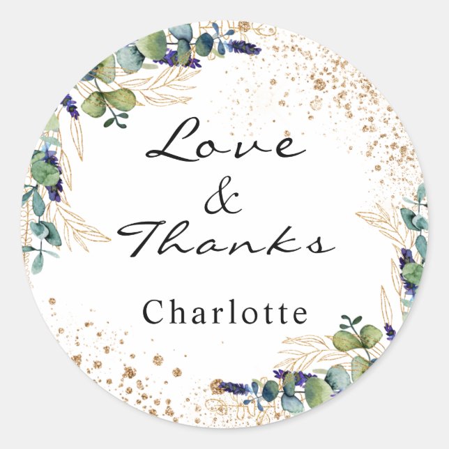 Birthday eucalyptus glitter greenery thank you classic round sticker (Front)