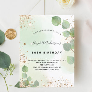 Birthday eucalyptus glitter greenry modern invitation postcard