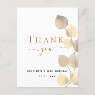 Birthday eucalyptus golden thank you  postcard