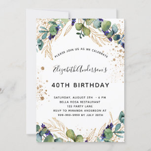 Birthday eucalyptus greenery elegant invitation