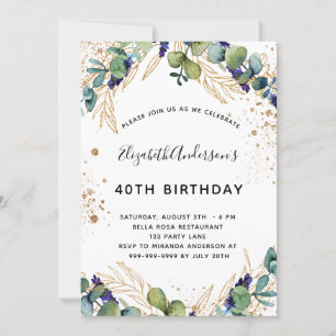 Birthday eucalyptus greenery elegant invitation
