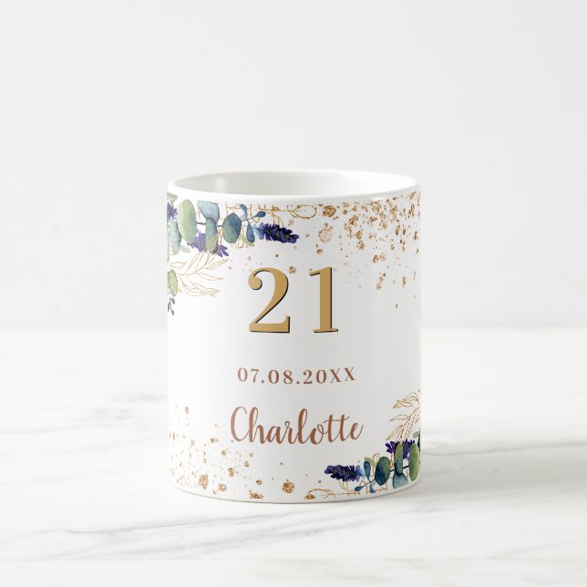 Birthday eucalyptus greenery glitter monogram coffee mug (Center)