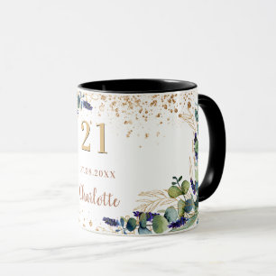Birthday eucalyptus greenery glitter monogram mug