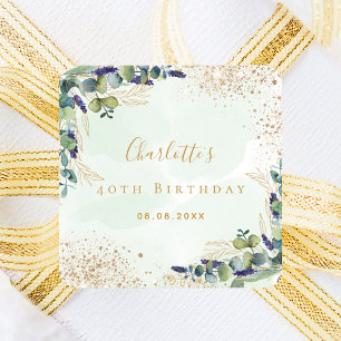 Birthday eucalyptus greenery glitter monogram square sticker