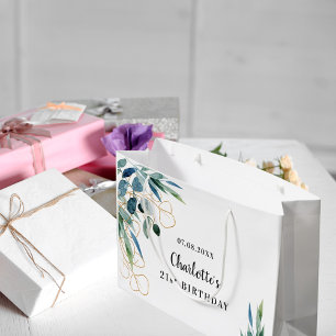 Birthday eucalyptus greenery gold monogram large gift bag