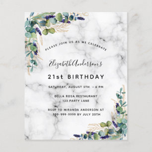 Birthday eucalyptus greenery marble invitation flyer