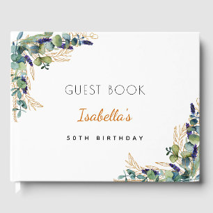 Birthday eucalyptus greenery monogram  guest book