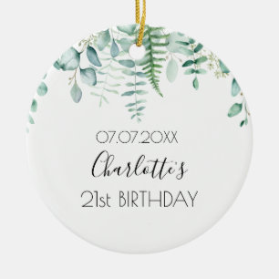 Birthday eucalyptus greenery name elegant  ceramic tree decoration