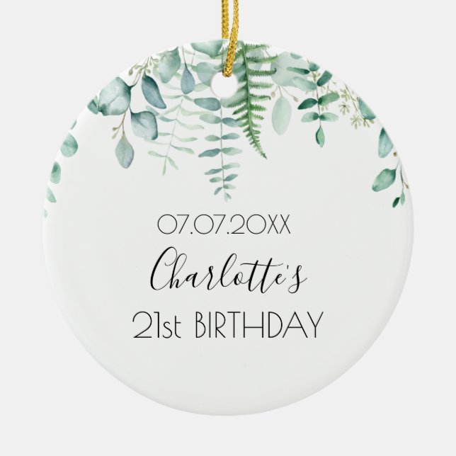 Birthday eucalyptus greenery name elegant  ceramic tree decoration (Front)