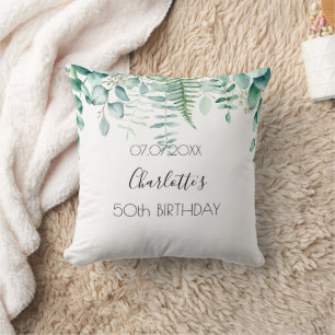 Birthday eucalyptus greenery name elegant cushion