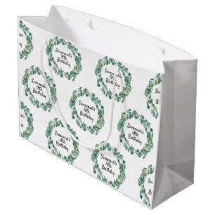 Birthday eucalyptus greenery name script large gift bag