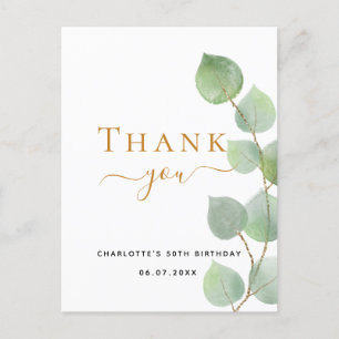 Birthday eucalyptus greenery thank you postcard