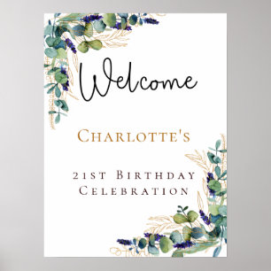 Birthday eucalyptus greenery welcome script poster