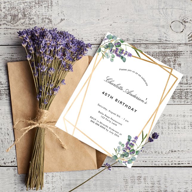 Birthday eucalyptus lavender geo budget invitation flyer (Creator Uploaded)