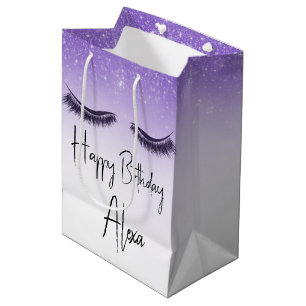 Birthday Eyelashes with Glitter Medium Gift Bag