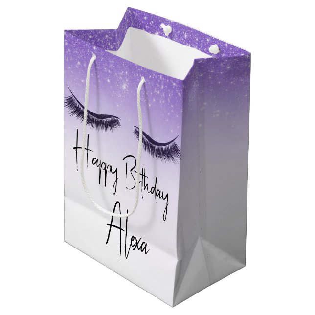 Birthday Eyelashes with Glitter Medium Gift Bag (Front Angled)