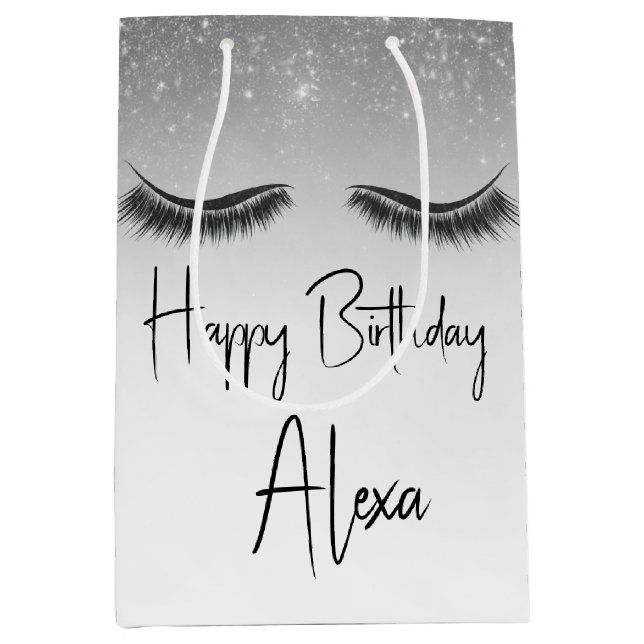 Birthday Eyelashes with Glitter Medium Gift Bag (Front)