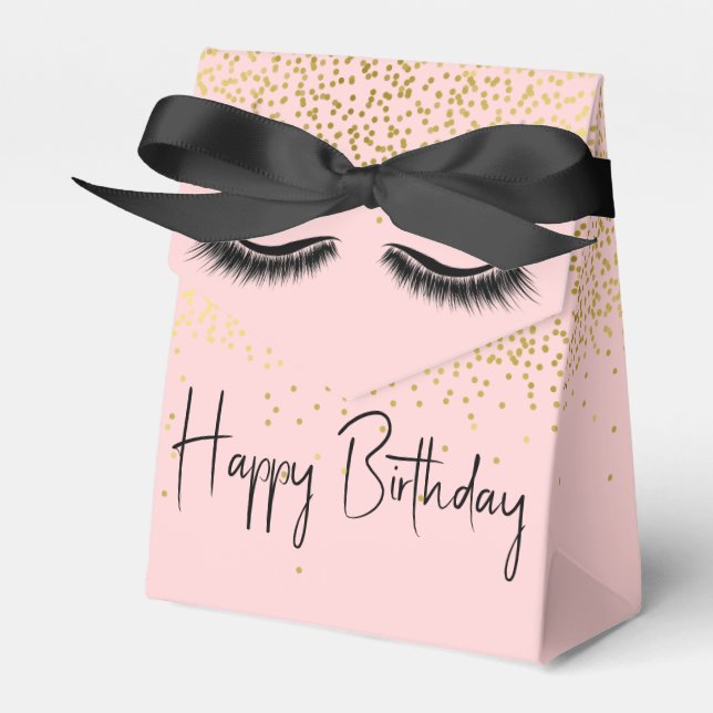 Birthday Eyelashes with Gold Glitter Favour Box (Front Side)