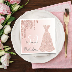 Birthday fabulous any age rose gold glitter drip napkin