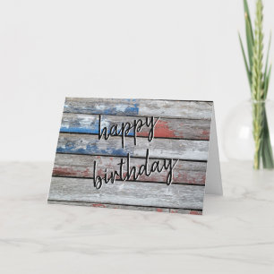 Birthday Faded American Flag on Wood   Card