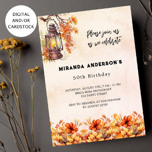 Birthday fall florals orange vintage invitation