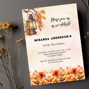 Birthday fall florals orange vintage luxury invitation