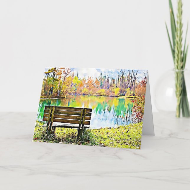 Birthday Fall Leaves Autumn Park Bench Serene Card (Front)