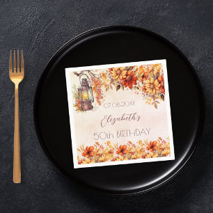 Birthday fall orange florals rustic lamp napkin