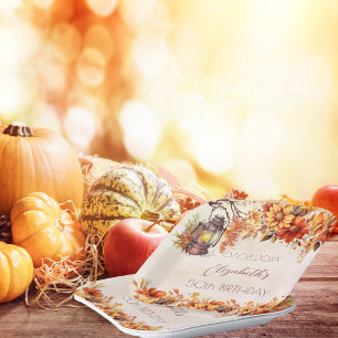 Birthday fall orange florals rustic lamp paper plate