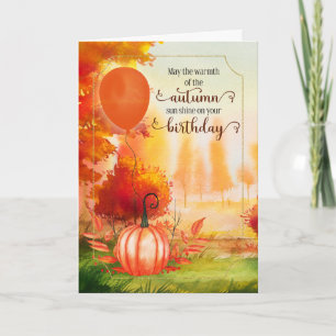 Birthday Fall Season Autumn Pumpkin and Balloon Card